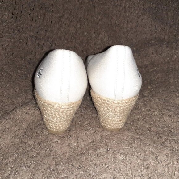 LACOSTE-Calavante-Cream Canvas-Wedge Espadrilles-Peep Toe-Sz 10-NWOB - Picture 5 of 7